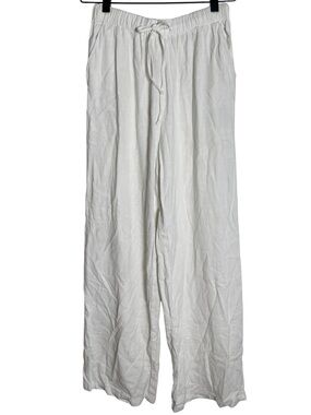 White Fox Boutique White Linen Blend Wide Straight Leg Pants
